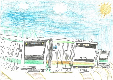 写真：優秀賞　「車両きちにならぶ川越線」の絵