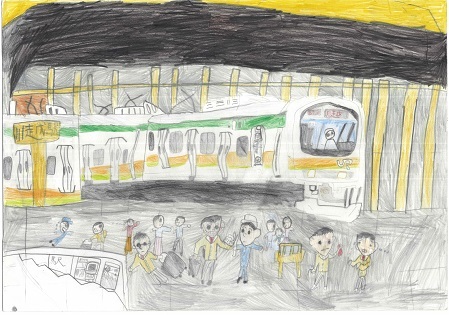 写真：優秀賞　「駅とお客さん」の絵