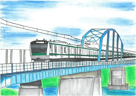 写真：優秀賞　「鉄橋と川越線」の絵