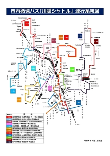 地図：「川越シャトル」運行系統図