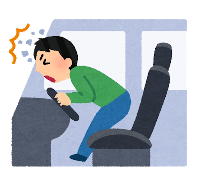 イラスト：シートベルトを締めていない人が、フロントガラスを頭で突き破る