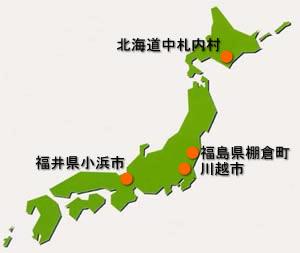 川越市の姉妹友好都市が示された日本地図