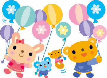 イラスト：風船を持つ動物たち