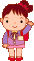 イラスト：ランドセルを背負って左手を揚げる女子小学生