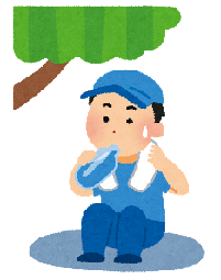 イラスト：木陰で水を飲む男性