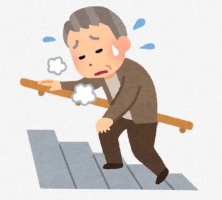階段を登りながらCOPDで苦しむ人のイラスト