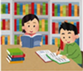 イラスト：図書館で本を眺める人々