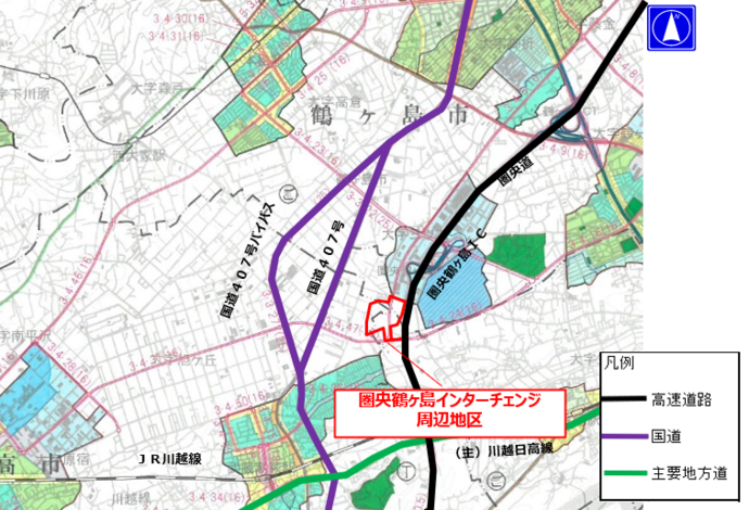 地図：圏央鶴ヶ島インターチェンジ周辺地区　位置図