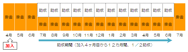 イラスト:助成期間(加入4ヶ月目から12ヶ月間、2分の1助成)