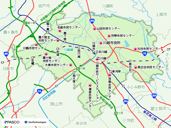 地図：市民センター・連絡所の市内位置図
