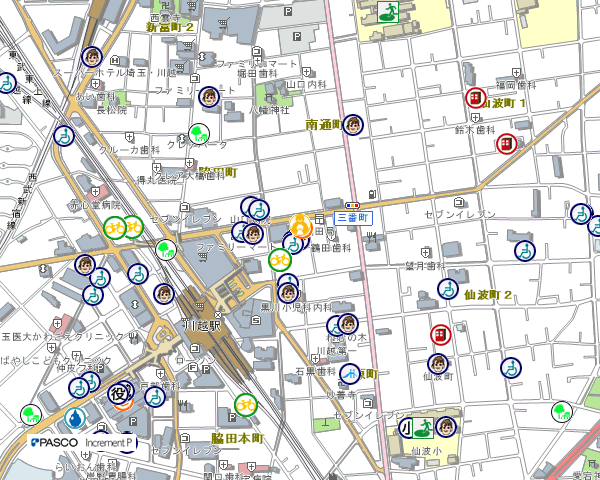 地図：川越駅東口図書館