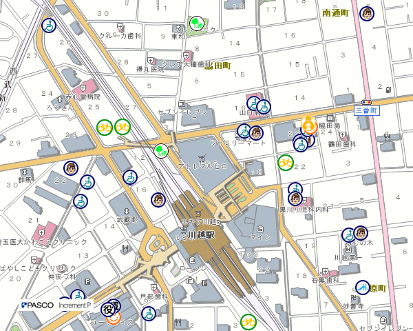 地図：川越駅東口公共地下駐車場