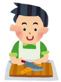 イラスト：包丁で食物を切る男性