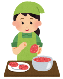 イラスト：ハンバーグを成形している女性