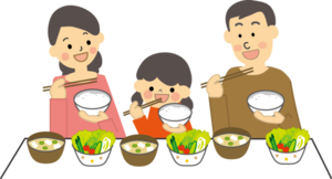 イラスト：家族でご飯を食べる