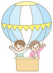 イラスト画像：気球に乗ったこどもたち