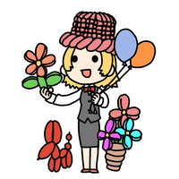 バルーンアートを披露する女性のイラスト
