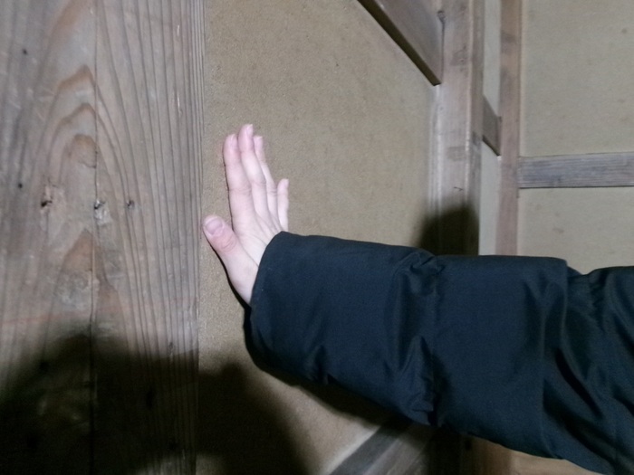 土壁に触れている写真