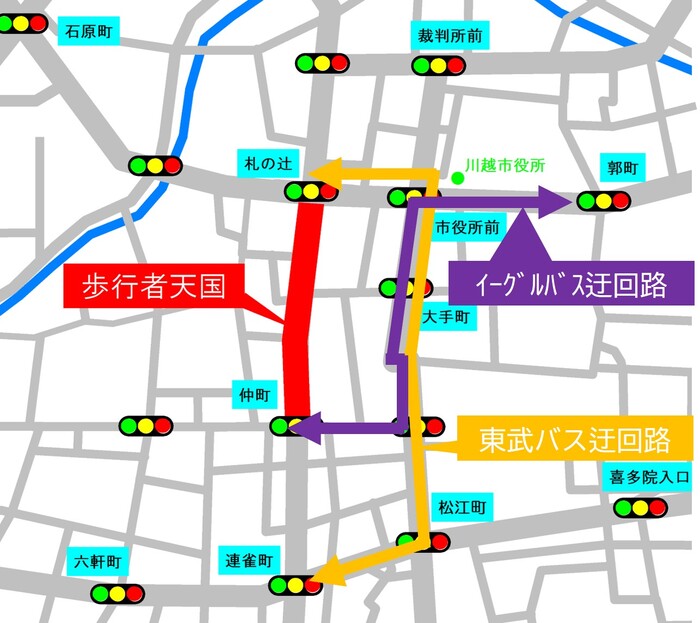 イラスト：歩行者天国の実施範囲を示す地図