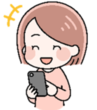 スマホを操作して微笑む女性のイラスト