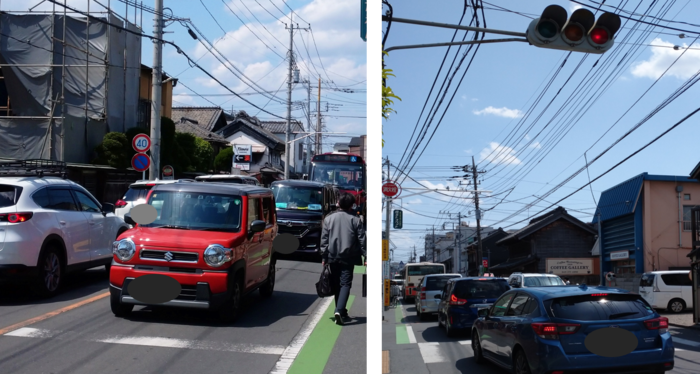 写真:歩行者天国実施時の周辺道路(自動車の渋滞状況を表す2枚の写真)