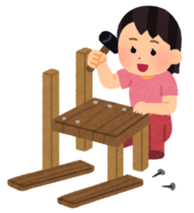 イラスト画像：木工作業を行う女の子