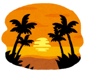 海に沈む夕日のイラスト