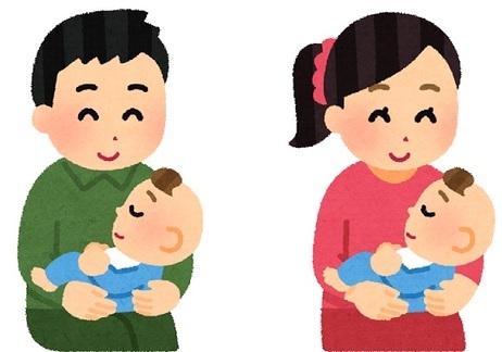 赤ちゃんを抱いた父母のイラスト