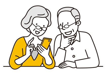 メガネをかけた老人がスマートフォンを操作するイラスト