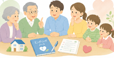 相続について家族で話し合うイラスト