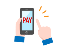 画面にPAYと写っているスマホと、それを持つ手のイラスト