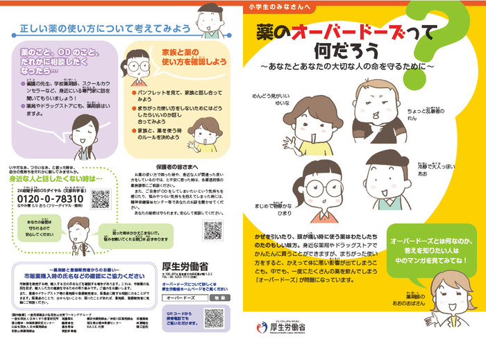 写真:薬のオーバードーズってなんだろう?という小学生向けのリーフレット表の紙面イメージ