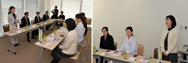 挨拶を述べる森田市長（左）と池野谷社長（右）の写真