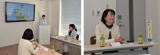 事業説明を受ける様子（左）及び池野谷社長（右）の写真