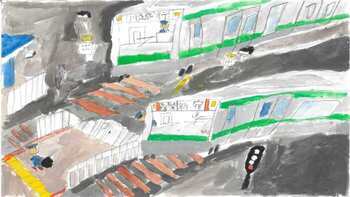 写真：優秀賞　『川越線＆埼京線のすれちがい（大宮駅）』の絵