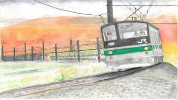 写真：優秀賞　『夕焼けに走る川越線』の絵