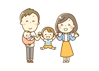 イラスト：笑顔の父母と子ども