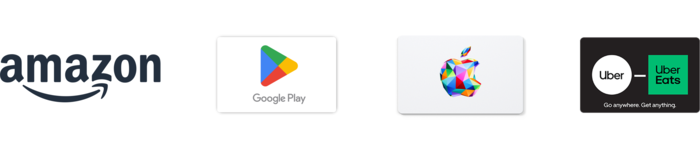 商標ロゴ画像2：ECサイト等の対象は、Amazon、GooglePlay、iTunes、UberEatsです。