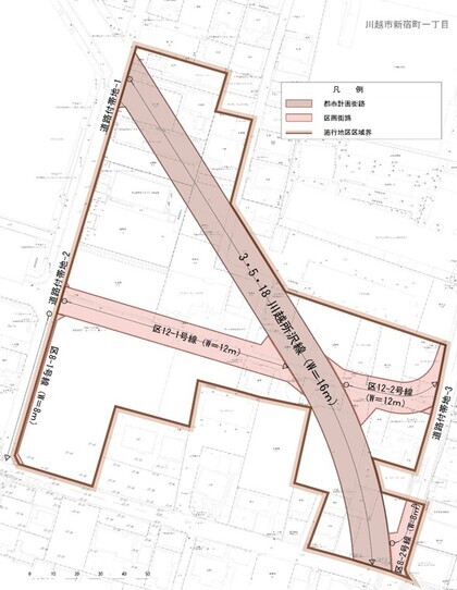 地図：川越所沢線沿道整備土地区画整理事業の位置