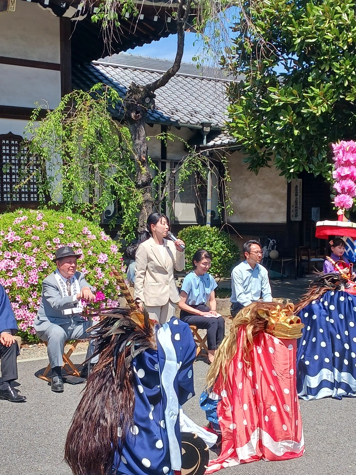 写真：石原のささら獅子舞での市長あいさつの様子