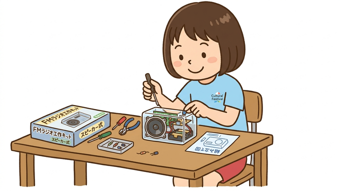 体験講座スピーカー式FMラジオの工作のイラスト