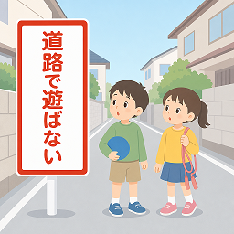 道路で遊ばないのイラスト