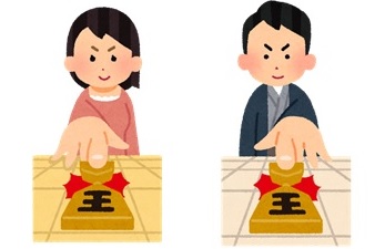 将棋を指す女の子と男の子のイラスト