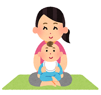 ベビーヨガをしている母親と赤ちゃんのイラスト