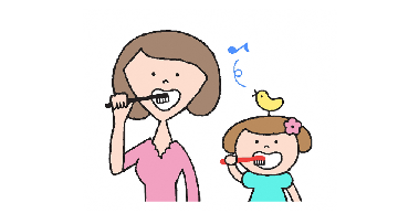 歯磨きをする親子のイラスト