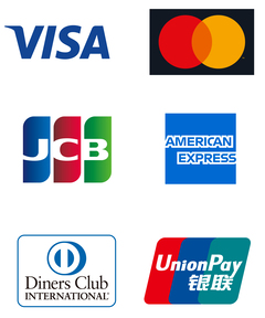 ISA、MasterCard、JCB、American Express、Diners Club、銀聯のマークの画像